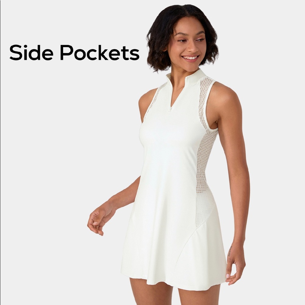 HALARA Half Zip Contrast Mesh Dress